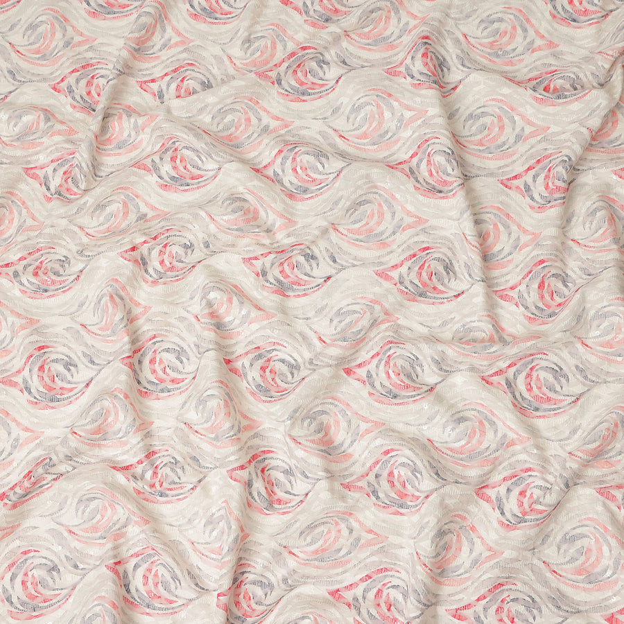 Off White Abstract Wave Print Cotton Lawn Fabric, 110 Cms Width, Made in India-D28281 - Regal Fabrics