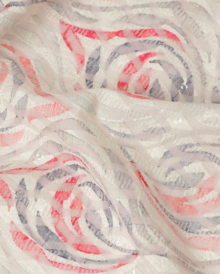 Off White Abstract Wave Print Cotton Lawn Fabric, 110 Cms Width, Made in India-D28281 - Regal Fabrics
