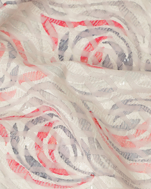 Off White Abstract Wave Print Cotton Lawn Fabric, 110 Cms Width, Made in India-D28281 - Regal Fabrics