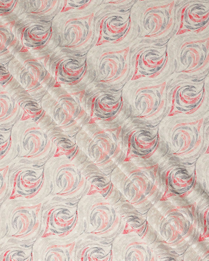 Off White Abstract Wave Print Cotton Lawn Fabric, 110 Cms Width, Made in India-D28281 - Regal Fabrics