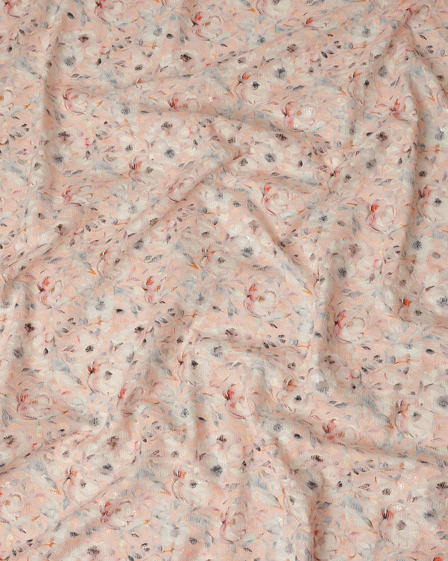 Peach Multicolor Abstract Floral Print Cotton Lawn Fabric, 110 Cms Width, Made in India-D28287 - Regal Fabrics
