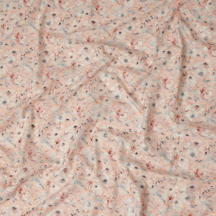 Peach Multicolor Abstract Floral Print Cotton Lawn Fabric, 110 Cms Width, Made in India-D28287 - Regal Fabrics
