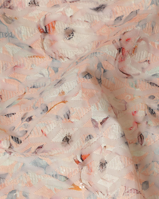 Peach Multicolor Abstract Floral Print Cotton Lawn Fabric, 110 Cms Width, Made in India-D28287 - Regal Fabrics