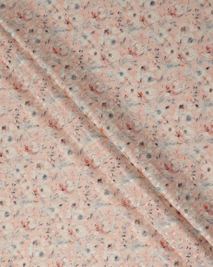 Peach Multicolor Abstract Floral Print Cotton Lawn Fabric, 110 Cms Width, Made in India-D28287 - Regal Fabrics