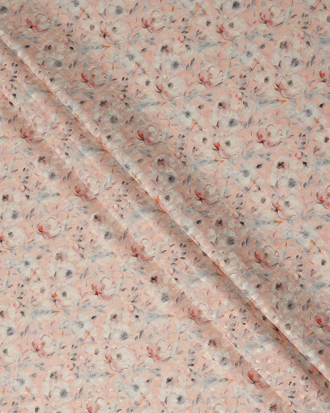 Peach Multicolor Abstract Floral Print Cotton Lawn Fabric, 110 Cms Width, Made in India-D28287 - Regal Fabrics