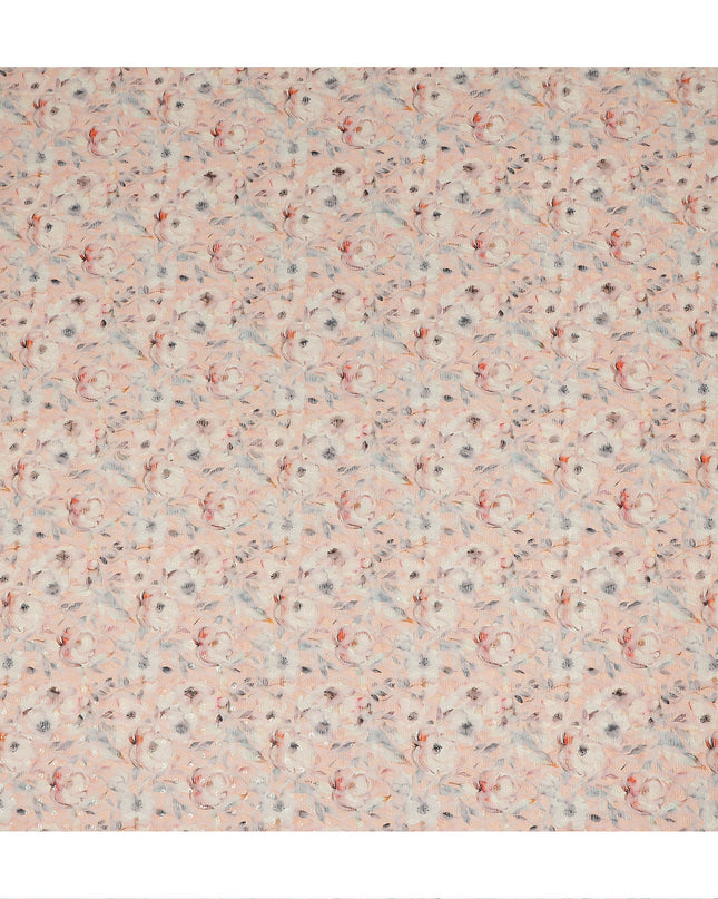 Peach Multicolor Abstract Floral Print Cotton Lawn Fabric, 110 Cms Width, Made in India-D28287 - Regal Fabrics