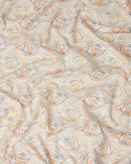 Off White Abstract Wave Print Cotton Lawn Fabric, 110 Cms Width, Made in India-D28280 Regal Fabrics