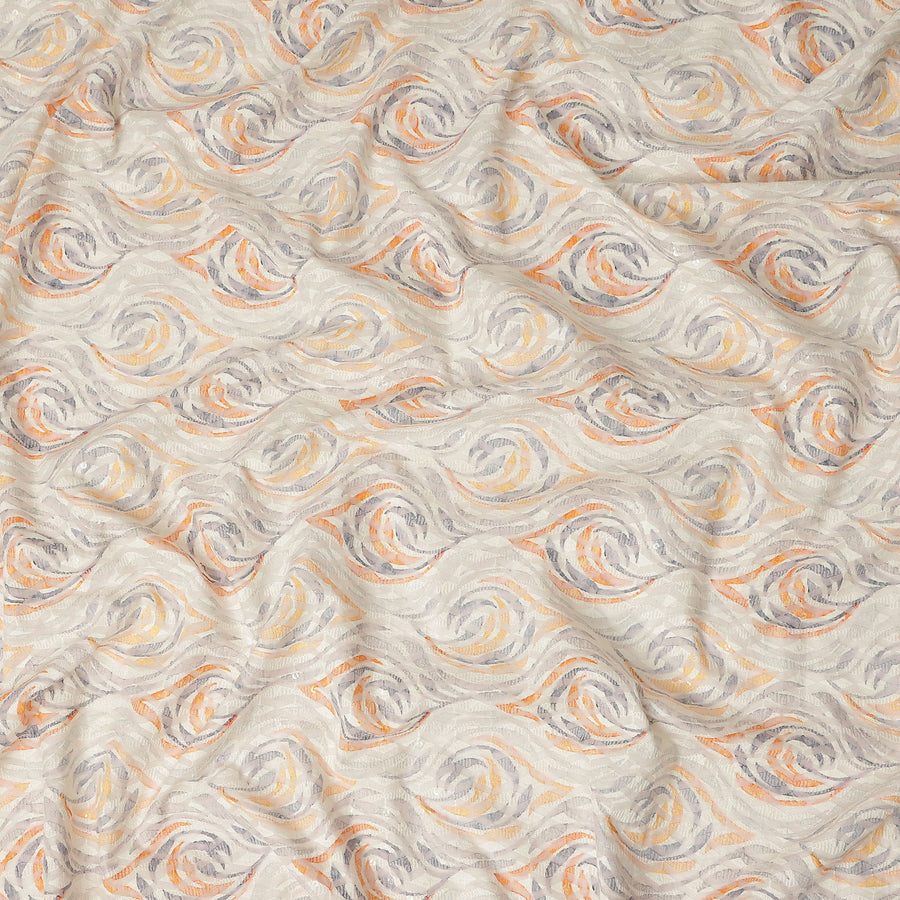 Off White Abstract Wave Print Cotton Lawn Fabric, 110 Cms Width, Made in India-D28280 Regal Fabrics