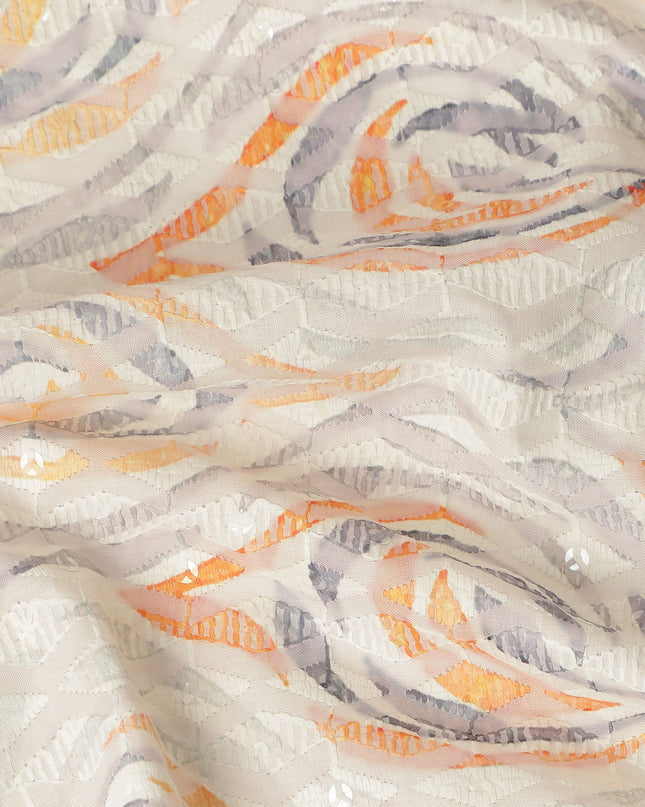 Off White Abstract Wave Print Cotton Lawn Fabric, 110 Cms Width, Made in India-D28280 - Regal Fabrics
