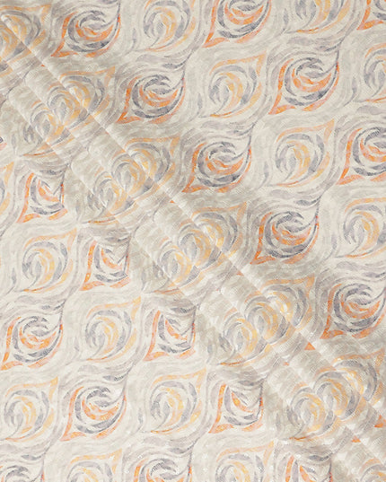 Off White Abstract Wave Print Cotton Lawn Fabric, 110 Cms Width, Made in India-D28280 - Regal Fabrics
