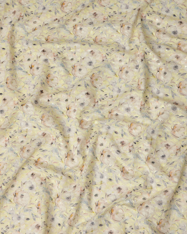 Pale Yellow Soft Floral Print Cotton Lawn Fabric, 110 Cms Width, Made in India-D28290 - Regal Fabrics