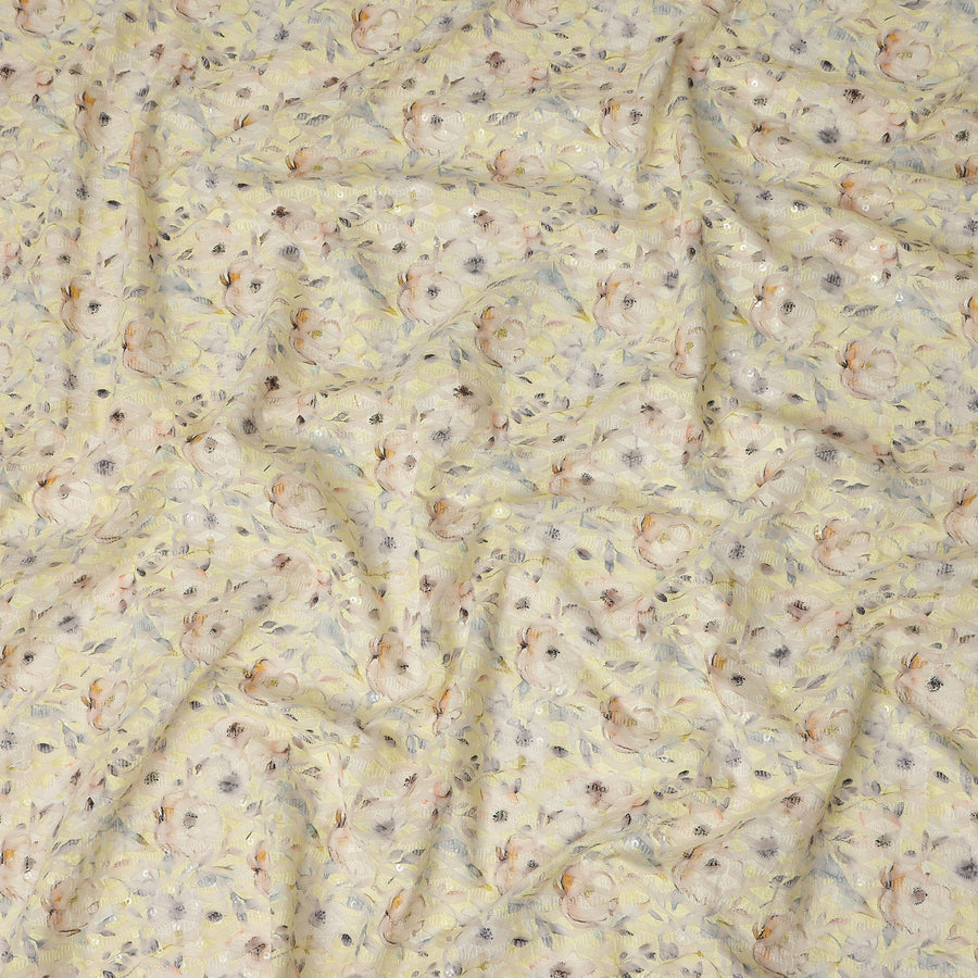 Pale Yellow Soft Floral Print Cotton Lawn Fabric, 110 Cms Width, Made in India-D28290 - Regal Fabrics