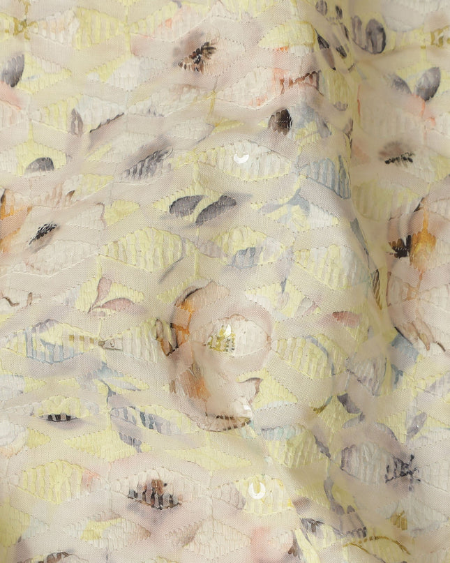 Pale Yellow Soft Floral Print Cotton Lawn Fabric, 110 Cms Width, Made in India-D28290 - Regal Fabrics
