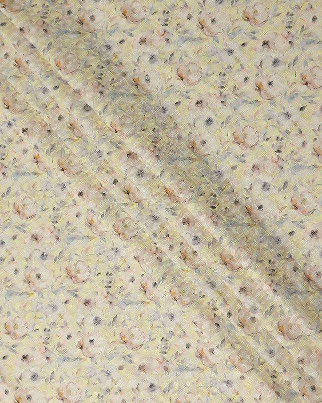 Pale Yellow Soft Floral Print Cotton Lawn Fabric, 110 Cms Width, Made in India-D28290 - Regal Fabrics