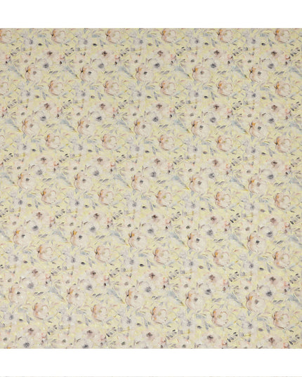 Pale Yellow Soft Floral Print Cotton Lawn Fabric, 110 Cms Width, Made in India-D28290 - Regal Fabrics