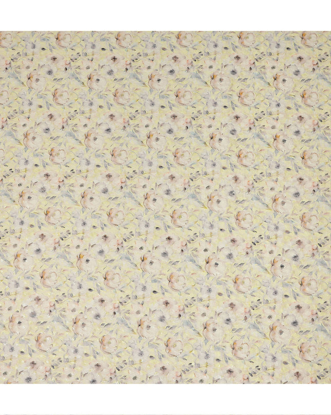 Pale Yellow Soft Floral Print Cotton Lawn Fabric, 110 Cms Width, Made in India-D28290 - Regal Fabrics