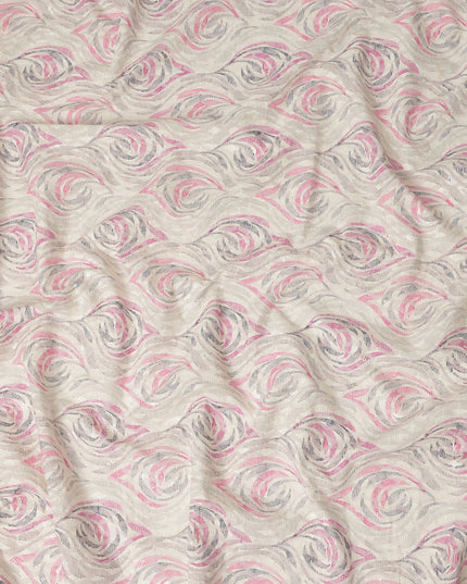 Off White Abstract Wave Print Cotton Lawn Fabric, 110 Cms Width, Made in India-D28282 - Regal Fabrics