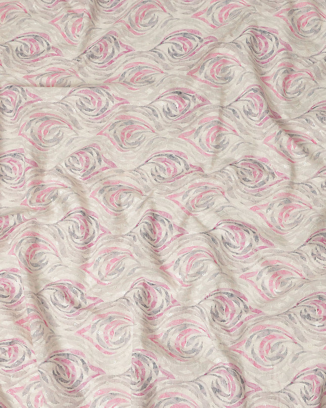 Off White Abstract Wave Print Cotton Lawn Fabric, 110 Cms Width, Made in India-D28282 - Regal Fabrics