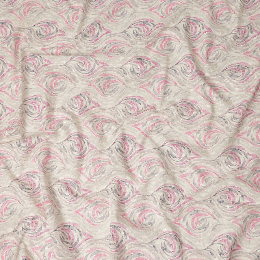 Off White Abstract Wave Print Cotton Lawn Fabric, 110 Cms Width, Made in India-D28282 - Regal Fabrics
