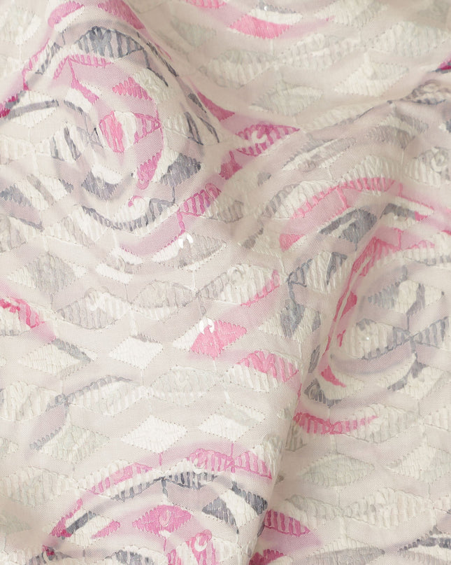 Off White Abstract Wave Print Cotton Lawn Fabric, 110 Cms Width, Made in India-D28282 - Regal Fabrics