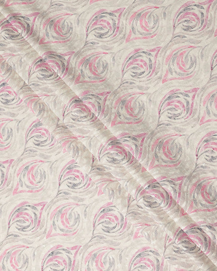 Off White Abstract Wave Print Cotton Lawn Fabric, 110 Cms Width, Made in India-D28282 - Regal Fabrics