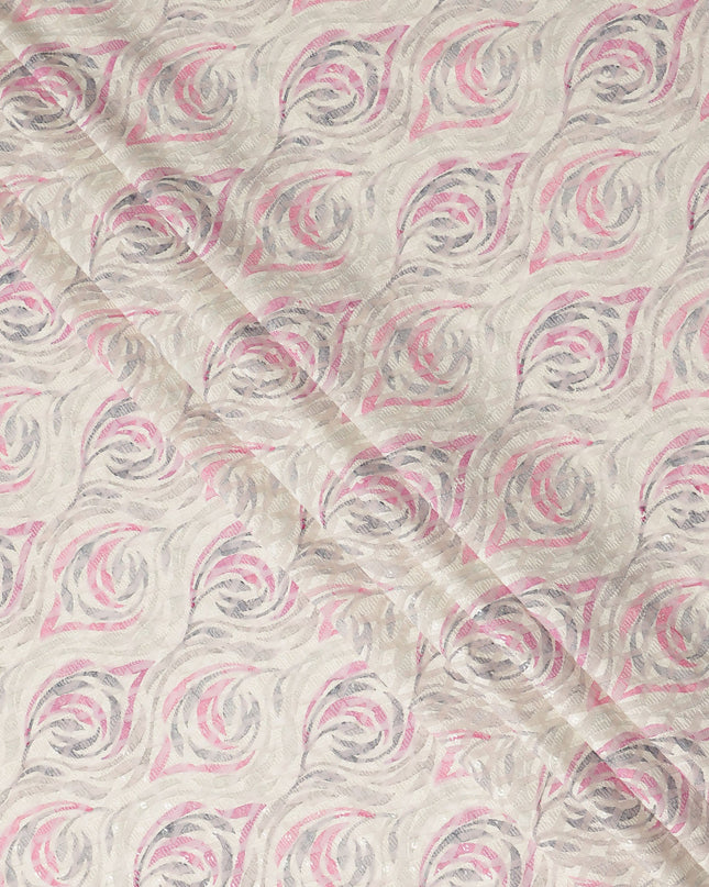 Off White Abstract Wave Print Cotton Lawn Fabric, 110 Cms Width, Made in India-D28282 - Regal Fabrics