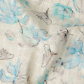 Beige Blue Abstract Floral Sketch Print Cotton Lawn Fabric, 110 Cms Width, Made in India-D28285 - Regal Fabrics