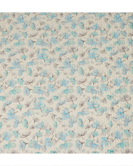 Beige Blue Abstract Floral Sketch Print Cotton Lawn Fabric, 110 Cms Width, Made in India-D28285 - Regal Fabrics