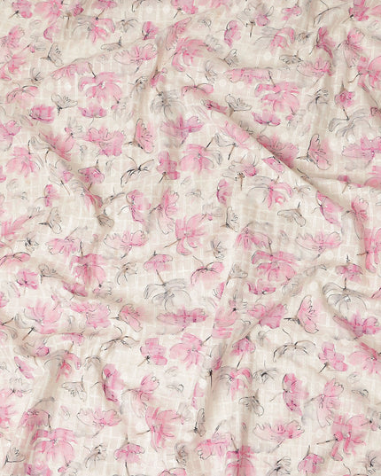 Beige Pink Abstract Floral Sketch Print Cotton Lawn Fabric, 110 Cms Width, Made in India-D28284 - Regal Fabrics