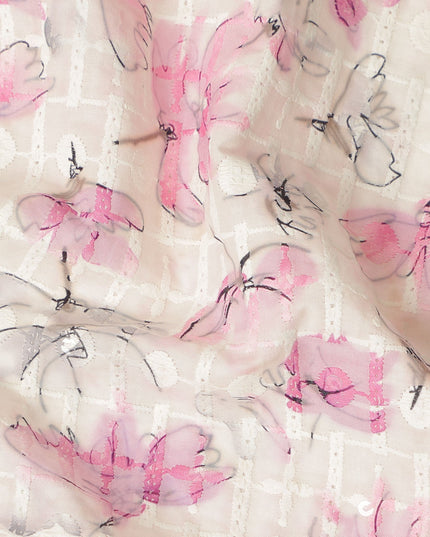 Beige Pink Abstract Floral Sketch Print Cotton Lawn Fabric, 110 Cms Width, Made in India-D28284 - Regal Fabrics