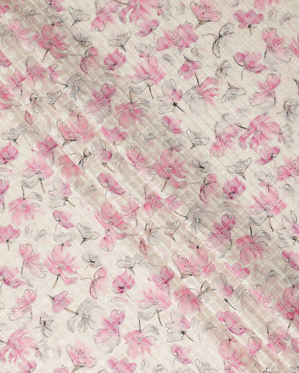 Beige Pink Abstract Floral Sketch Print Cotton Lawn Fabric, 110 Cms Width, Made in India-D28284 - Regal Fabrics