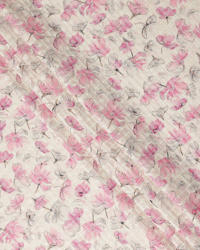 Beige Pink Abstract Floral Sketch Print Cotton Lawn Fabric, 110 Cms Width, Made in India-D28284 - Regal Fabrics