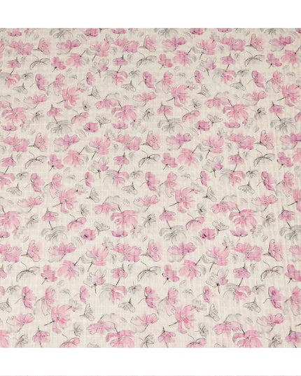 Beige Pink Abstract Floral Sketch Print Cotton Lawn Fabric, 110 Cms Width, Made in India-D28284 - Regal Fabrics
