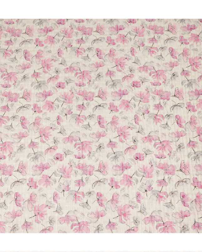 Beige Pink Abstract Floral Sketch Print Cotton Lawn Fabric, 110 Cms Width, Made in India-D28284 - Regal Fabrics