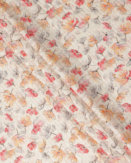 Beige Multicolor Abstract Floral Sketch Print Cotton Lawn Fabric, 110 Cms Width, Made in India-D28283 - Regal Fabrics