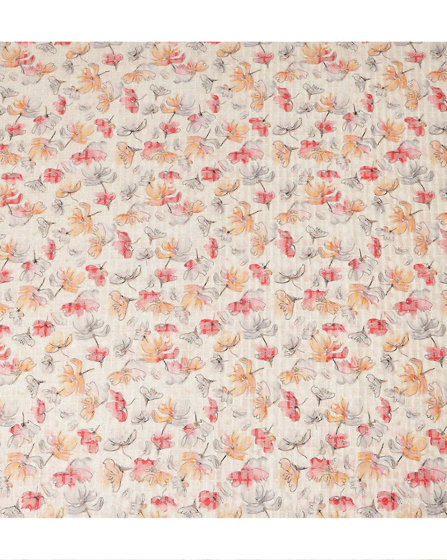 Beige Multicolor Abstract Floral Sketch Print Cotton Lawn Fabric, 110 Cms Width, Made in India-D28283 - Regal Fabrics