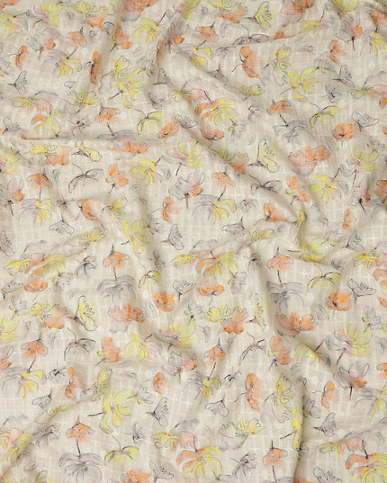Beige Multicolor Abstract Floral Sketch Print Cotton Lawn Fabric, 110 Cms Width, Made in India-D28286 - Regal Fabrics