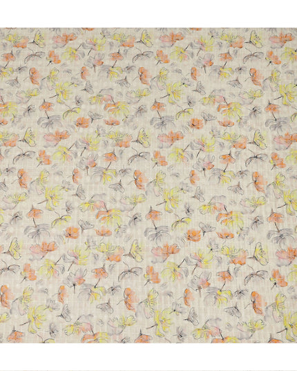 Beige Multicolor Abstract Floral Sketch Print Cotton Lawn Fabric, 110 Cms Width, Made in India-D28286 - Regal Fabrics