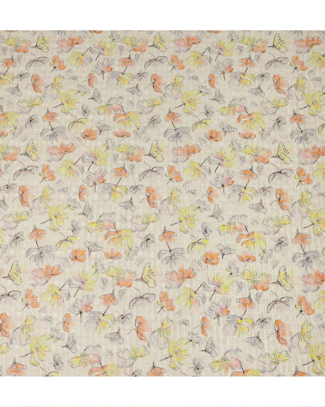 Beige Multicolor Abstract Floral Sketch Print Cotton Lawn Fabric, 110 Cms Width, Made in India-D28286 - Regal Fabrics