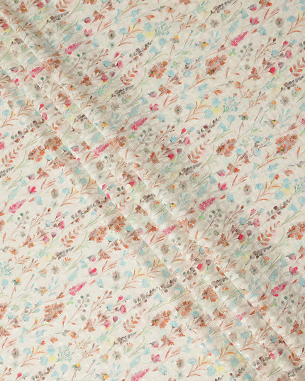 Ivory Multicolor Delicate Floral Vine Embroidered Cotton Lawn Fabric Soft Lightweight Botanical Threadwork Design Breathable Dressmaking Sewing Material 110 Cms Width Made in India-D28246 - Regal Fabrics