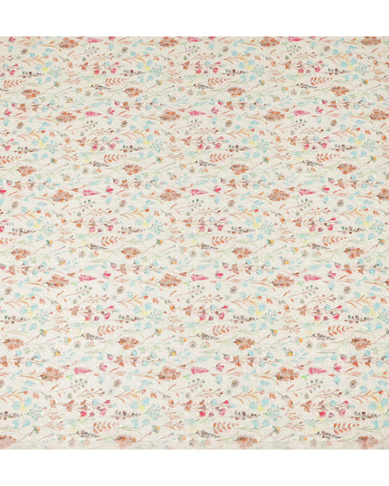 Ivory Multicolor Delicate Floral Vine Embroidered Cotton Lawn Fabric Soft Lightweight Botanical Threadwork Design Breathable Dressmaking Sewing Material 110 Cms Width Made in India-D28246 - Regal Fabrics