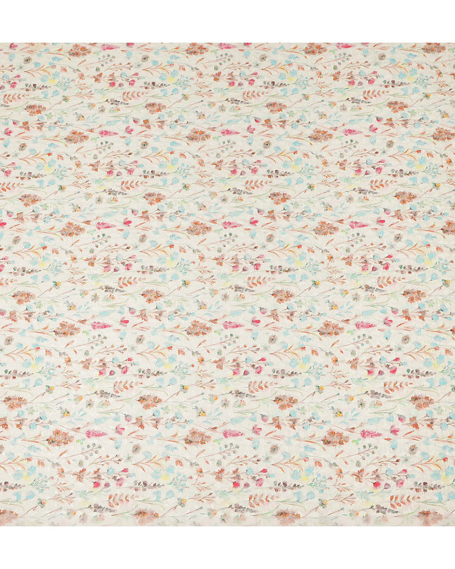 Ivory Multicolor Delicate Floral Vine Embroidered Cotton Lawn Fabric Soft Lightweight Botanical Threadwork Design Breathable Dressmaking Sewing Material 110 Cms Width Made in India-D28246