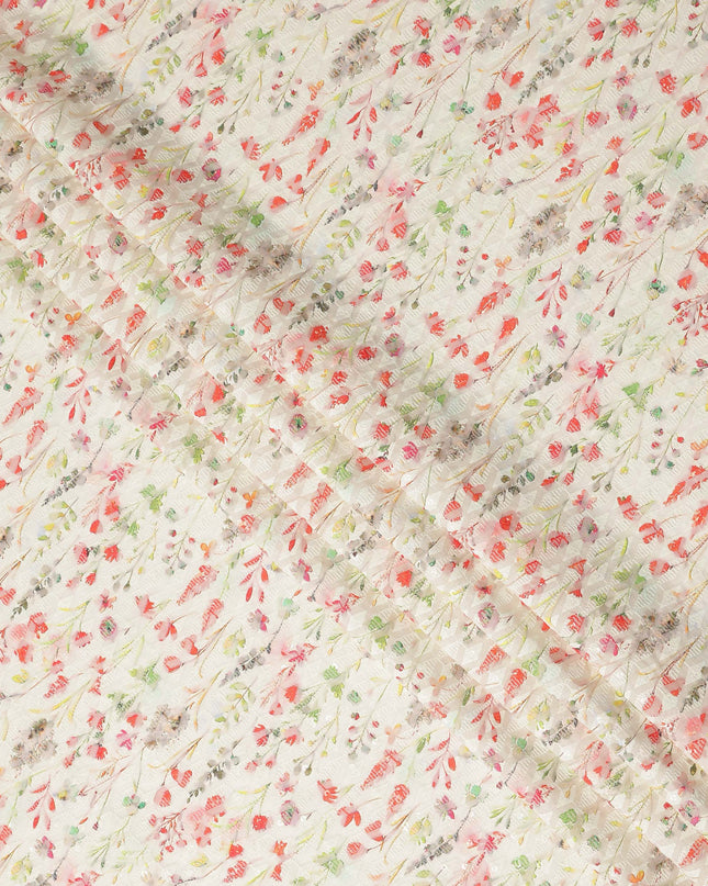 Cream Multicolor Delicate Floral Vine Embroidered Cotton Lawn Fabric Soft Lightweight Botanical Threadwork Breathable Dressmaking Sewing Material 110 Cms Width Made in India-D28247