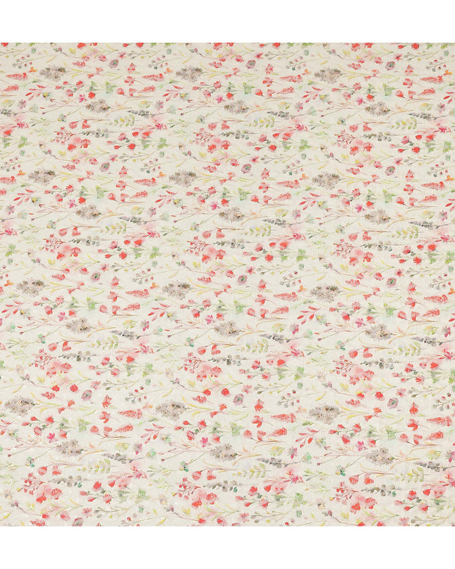 Cream Multicolor Delicate Floral Vine Embroidered Cotton Lawn Fabric Soft Lightweight Botanical Threadwork Breathable Dressmaking Sewing Material 110 Cms Width Made in India-D28247