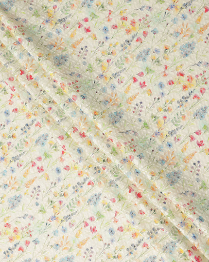 Ivory Multicolor Abstract Floral Embroidered Cotton Lawn Fabric Soft Lightweight Artistic Botanical Threadwork Dressmaking Sewing Material 110 Cms Width Made in India-D28248