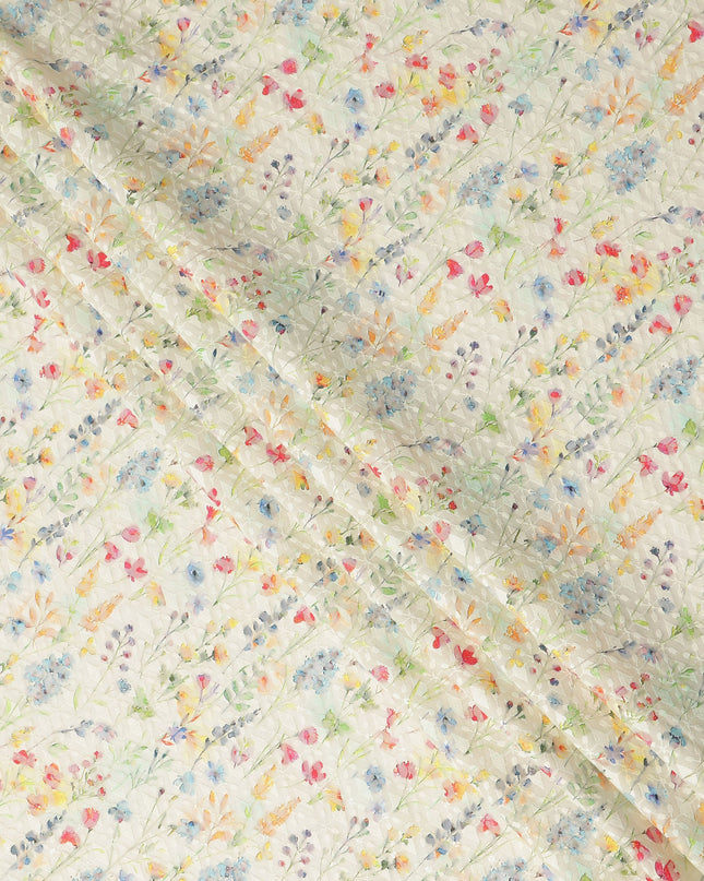 Ivory Multicolor Abstract Floral Embroidered Cotton Lawn Fabric Soft Lightweight Artistic Botanical Threadwork Dressmaking Sewing Material 110 Cms Width Made in India-D28248