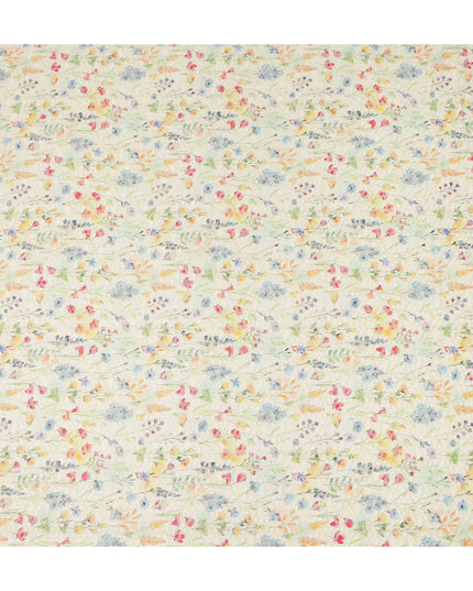 Ivory Multicolor Abstract Floral Embroidered Cotton Lawn Fabric Soft Lightweight Artistic Botanical Threadwork Dressmaking Sewing Material 110 Cms Width Made in India-D28248