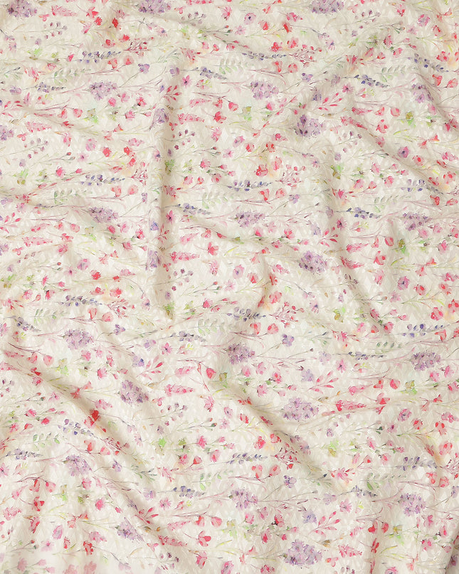 Cream Multicolor Delicate Floral Embroidered Cotton Lawn Fabric Soft Lightweight Botanical Threadwork Design Breathable Dressmaking Sewing Material 110 Cms Width Made in India-D28245