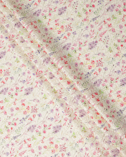 Cream Multicolor Delicate Floral Embroidered Cotton Lawn Fabric Soft Lightweight Botanical Threadwork Design Breathable Dressmaking Sewing Material 110 Cms Width Made in India-D28245