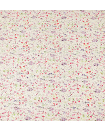 Cream Multicolor Delicate Floral Embroidered Cotton Lawn Fabric Soft Lightweight Botanical Threadwork Design Breathable Dressmaking Sewing Material 110 Cms Width Made in India-D28245